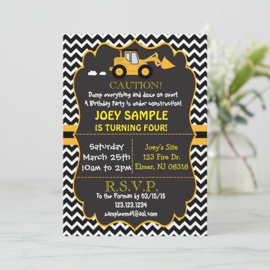 Bouwnijverheid Dozer Birthday Uitnodiging (Staand voorkant)