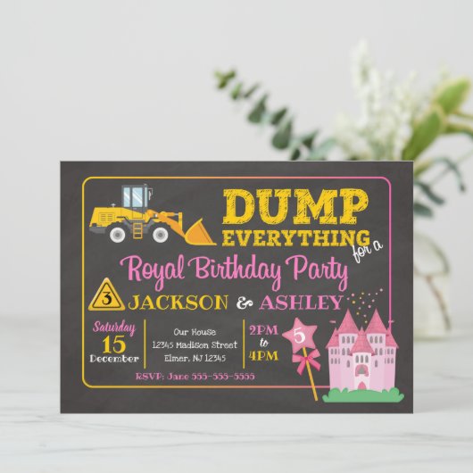 Bouwnijverheid en Prinses Joint Birthday Invitatio Kaart (Staand voorkant)