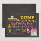 Bouwnijverheid en Prinses Joint Birthday Invitatio Kaart (Voorkant / Achterkant)