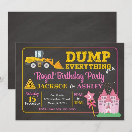 Bouwnijverheid en Prinses Joint Birthday Invitatio Kaart (Voorkant / Achterkant)