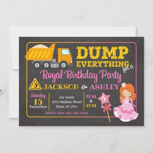 Bouwnijverheid en Prinses Joint Birthday Invitatio Kaart (Voorkant)