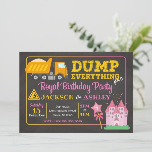 Bouwnijverheid en Prinses Joint Birthday Invitatio Kaart (Staand voorkant)