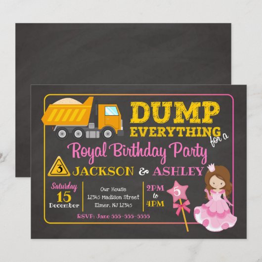 Bouwnijverheid en Prinses Joint Birthday Invitatio Kaart (Voorkant / Achterkant)