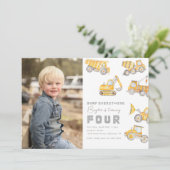 Bouwnijverheid Foto 4th Birthday Invitation Kaart (Staand voorkant)