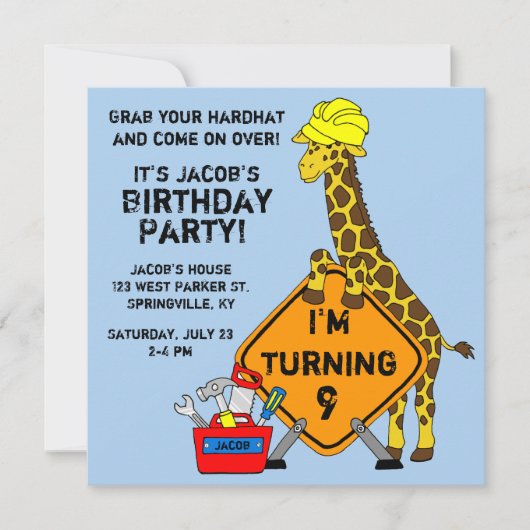 Bouwnijverheid Giraffe Birthday Kaart (Voorkant)