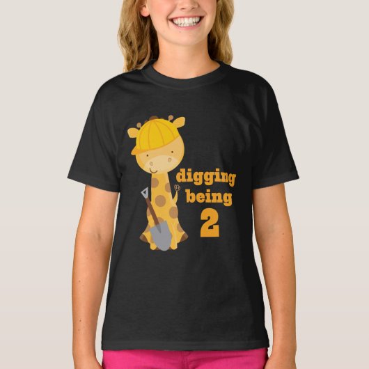 Bouwnijverheid Giraffe Schudjongens 2e verjaardag T-shirt (Voorkant)