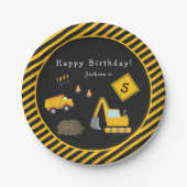 Bouwnijverheid Happy Birthday - Naam en Leeftijd j Papieren Bordje (Voorkant)