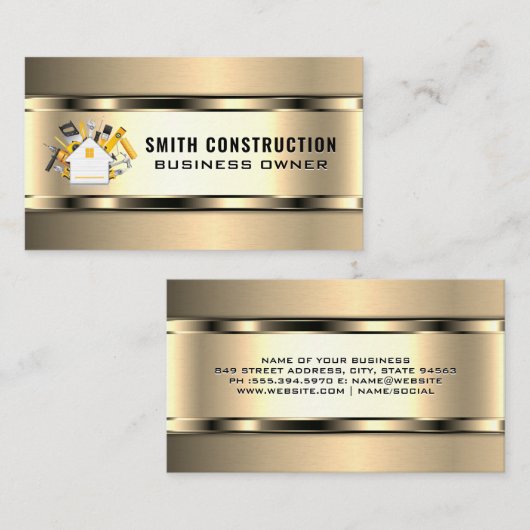 Bouwnijverheid | House Tools Logo Visitekaartje (Voorkant / Achterkant)