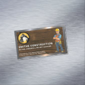 Bouwnijverheid | Hout en metalen achtergrond Magnetisch Visitekaartje (Voorbeeld)