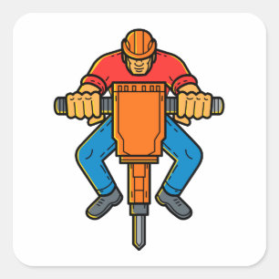 Bouwnijverheid Jackhammer Mono Line Art Vierkante Sticker