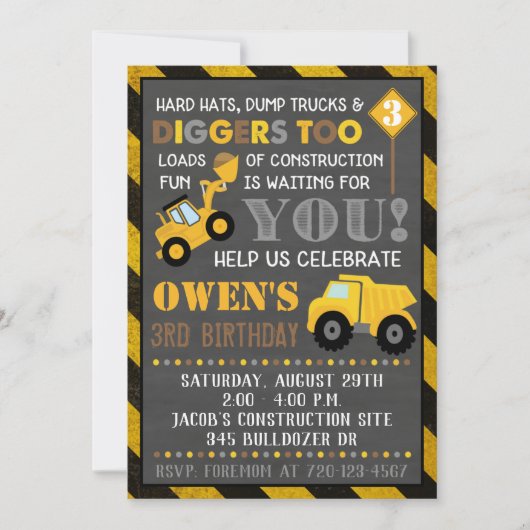 Bouwnijverheid Jongen Birthday Party Kaart (Voorkant)