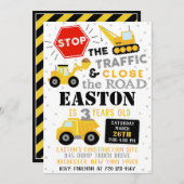 Bouwnijverheid | Jongen Birthday-uitnodiging Kaart (Voorkant / Achterkant)