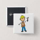 Bouwnijverheid met Hammer Vierkante Button 5,1 Cm (Voorkant /achterkant)