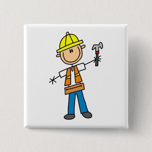 Bouwnijverheid met Hammer Vierkante Button 5,1 Cm (Voorkant)