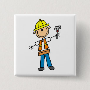 Bouwnijverheid met Hammer Vierkante Button 5,1 Cm