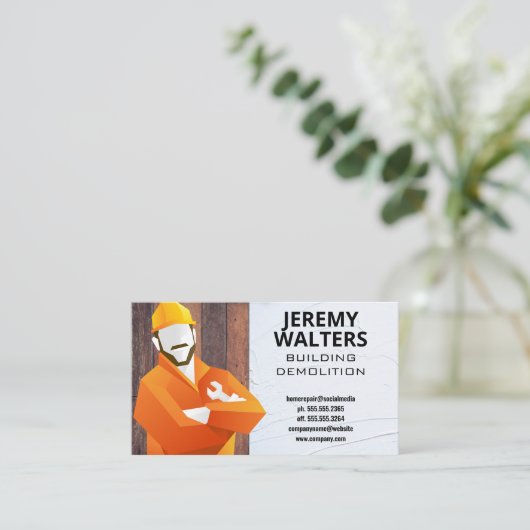 Bouwnijverheid met sleutel | Hout Spackle Visitekaartje (Staand voorkant)