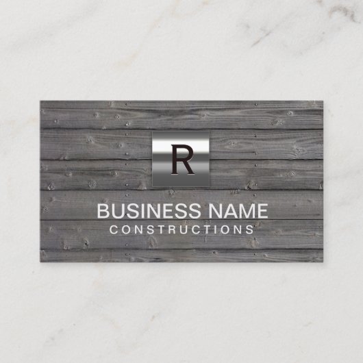 Bouwnijverheid Metaal Monogram Hout Professional Visitekaartje (Voorkant)