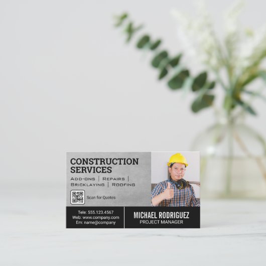 Bouwnijverheid | sjabloon QR-code Visitekaartje (Staand voorkant)