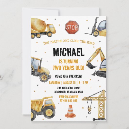 Bouwnijverheid Theme Birthday Invitation Kaart (Voorkant)