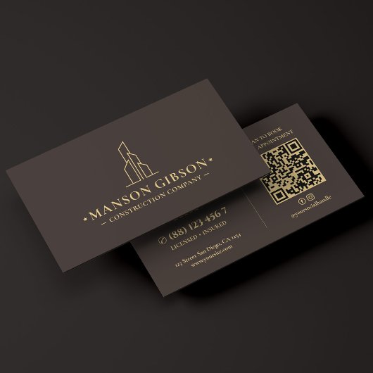 Bouwondernemer Minimal Espresso QR-code Visitekaartje