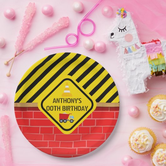 Bouwpartij met de vermelding "Birthday Party", elk Papieren Bordje (Feest)