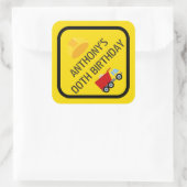 Bouwpartij met de vermelding "Birthday Party", elk Vierkante Sticker (Tas)