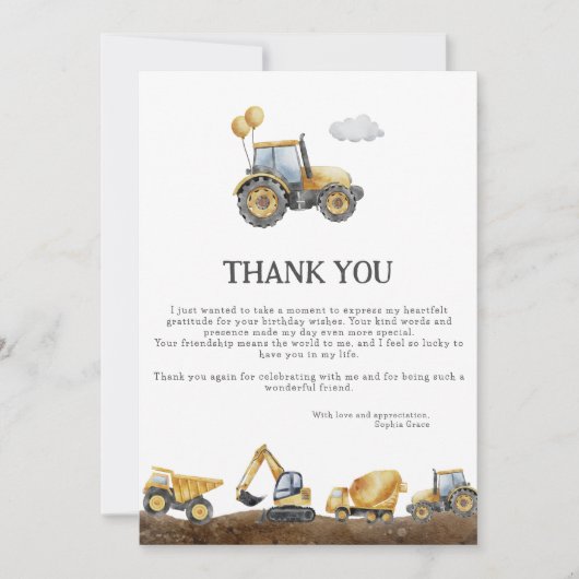 Bouwpartij Trucks Birthday Bedankkaart (Voorkant)