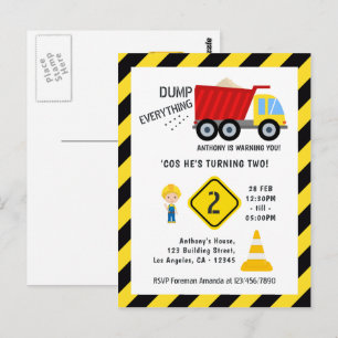 Bouwparty Thema Dumper Truck Verjaardag Alle Leeft Briefkaart
