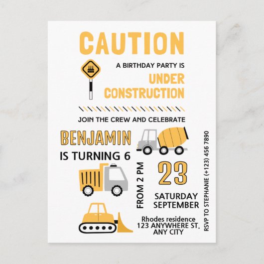 Bouwparty verjaardagsfeestje briefkaart (Voorkant)