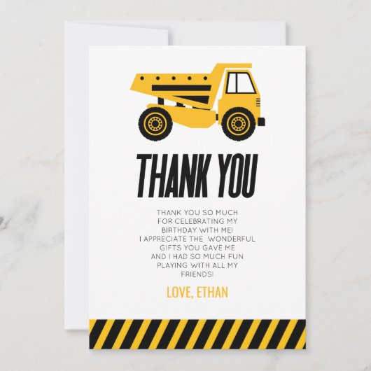 Bouwpers Dump Truck Bulldozer Verjaardagsfeestje Bedankkaart (Voorkant)