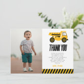 Bouwpers Dump Truck Bulldozer Verjaardagsfeestje Bedankkaart (Staand voorkant)