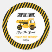 Bouwpers Dump Truck Bulldozer Verjaardagsfeestje Ronde Sticker (Voorkant)