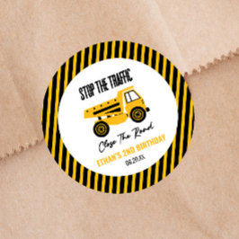 Bouwpers Dump Truck Bulldozer Verjaardagsfeestje Ronde Sticker