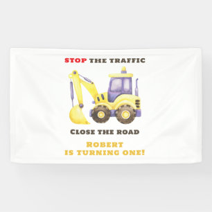 Bouwpers Graafmachine Verjaardagsfeestje Spandoek