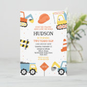 Bouwpersdump Truck Graafmachine Kinderverjaardag Kaart (Staand voorkant)