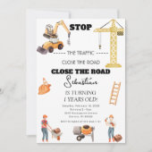 Bouwpersdump Truck Kinderen Eerste Verjaardagsfees Kaart (Voorkant)
