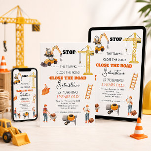 Bouwpersdump Truck Kinderen Eerste Verjaardagsfees Kaart