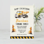 Bouwpersdump Truck Verjaardagsfeest Uitnodiging (Staand voorkant)