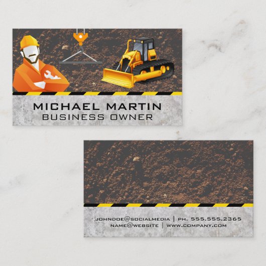 Bouwpersoneel en voertuig | Gebouw Visitekaartje (Voorkant / Achterkant)