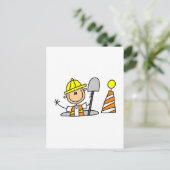 Bouwpersoneel in mangatshirts en cadeautjes briefkaart (Staand voorkant)