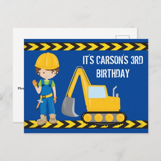 Bouwpersoneelsautoboy's Aangepaste Verjaardagsfees Briefkaart (Voorkant / Achterkant)