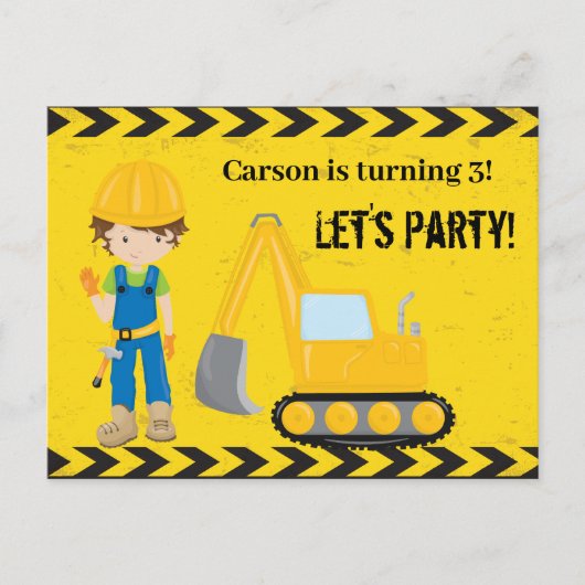 Bouwpersoon Kind Feestelijke Verjaardagsfeestje Briefkaart (Voorkant)