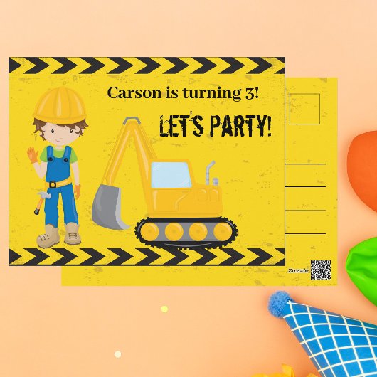 Bouwpersoon Kind Feestelijke Verjaardagsfeestje Briefkaart