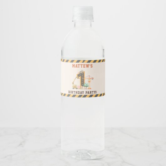 Bouwpick-up verjaardagsfeestje waterfles etiket (Voorkant)