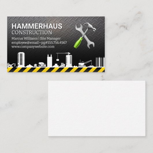 Bouwplaats | Bouwgereedschap | Metaal Visitekaartje (Voorkant / Achterkant)