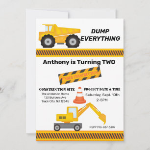 Bouwplaats Dump Truck Kids Verjaardag Kaart