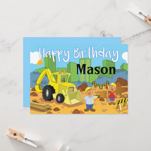 Bouwplaats Gelukkige Verjaardag Kaart (Voorkant / Achterkant in situ)