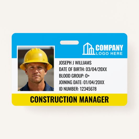 Bouwplaats ID Logo Barcode Blauwe Sjabloon Badge (Voorkant)