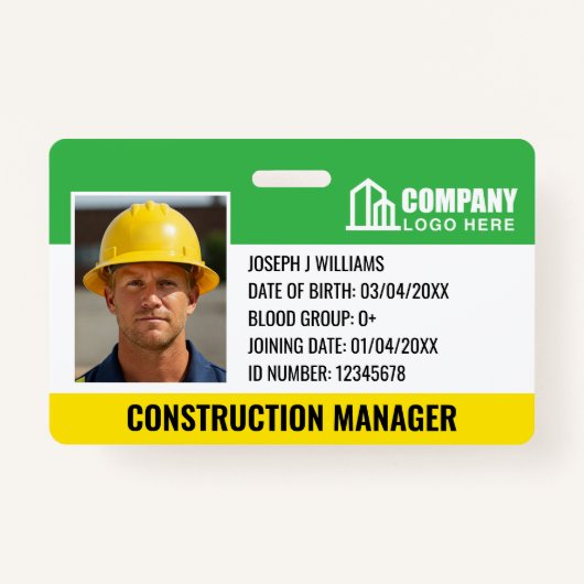 Bouwplaats ID Logo Barcode Groene Sjabloon Badge (Voorkant)
