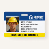 Bouwplaats ID Logo Barcode Navy Sjabloon Badge (Voorkant)